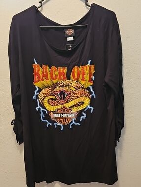 Harley-Davidson Black 3/4 sleeve with Yellow Snake and Red 'Back Off' Bling